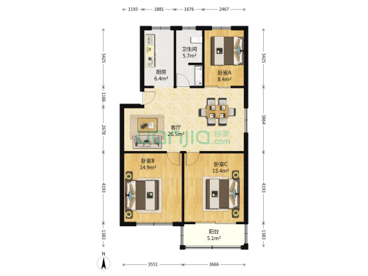 黄天荡路60号 3室1厅1卫 96平方