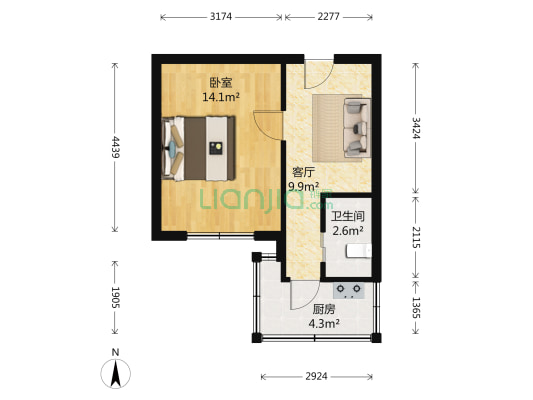 北山小区 1室1厅1卫 41平方