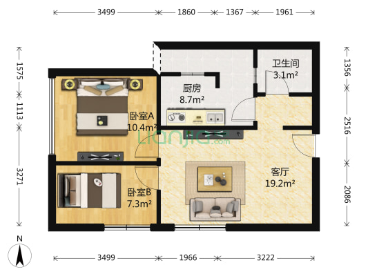 神仙树馨苑 2室1厅1卫 53平方