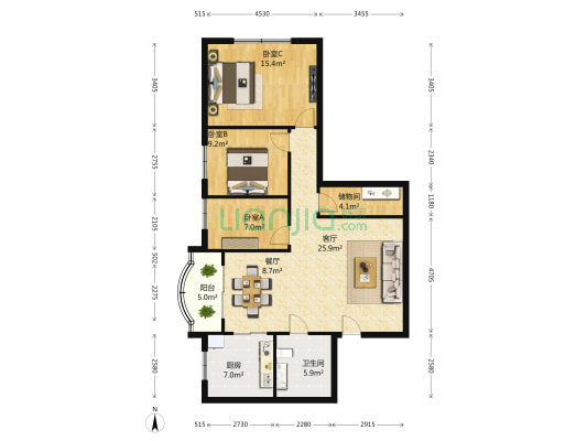 昌乐公寓 3室2厅1卫 116平方