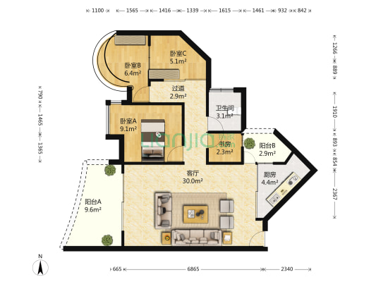 南方新城鑫苑 4室1厅1卫 88平方