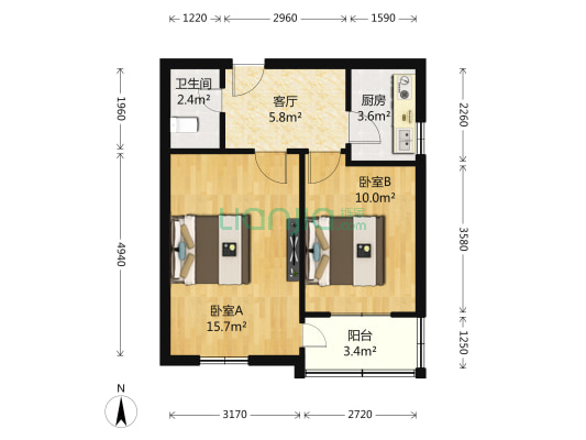 西四环中路7号院 2室1厅1卫 50平方
