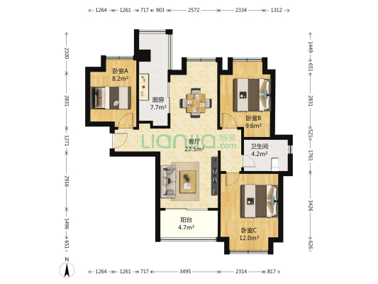 合景叠翠峰 3室1厅1卫 95平方