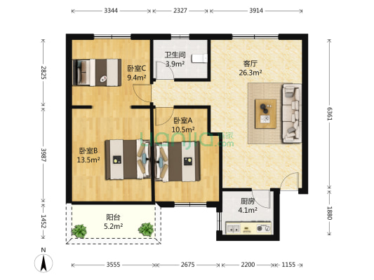 惠民苑一期 3室1厅1卫 90平方