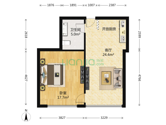 铁路小区 1室1厅1卫 63平方