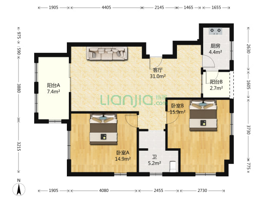 麓山国际帕萨迪纳3组 2室1厅1卫 104平方