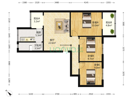 白家塘街25号 3室1厅1卫 86平方