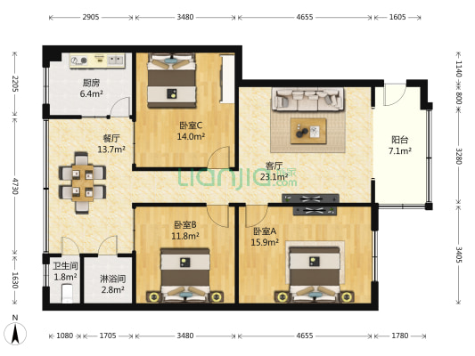 东环路416号 3室2厅2卫 109平方