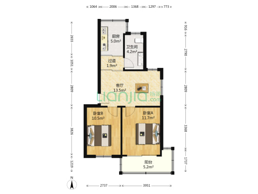 劳动路100号 2室1厅1卫 66平方