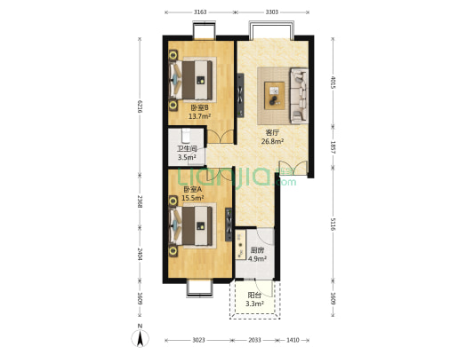 银杏森林 2室1厅1卫 83平方