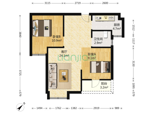 南德榜样学府 2室1厅1卫 77平方