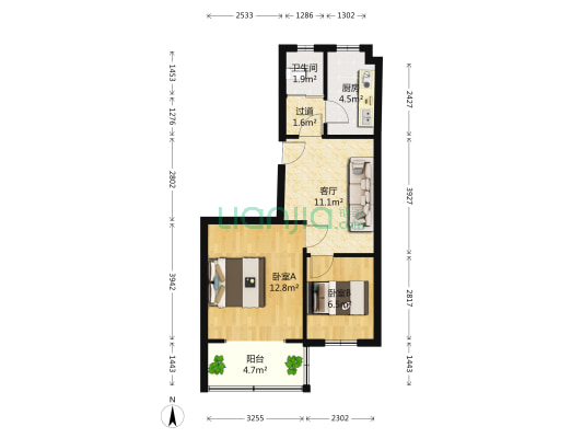 中央路262号 2室1厅1卫 54平方