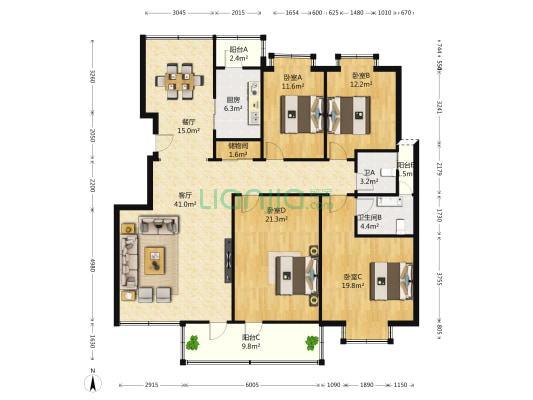 建业新天地桂园 4室2厅2卫 185平方