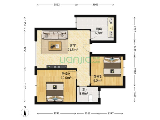 奔力乡间城 2室1厅1卫 63平方