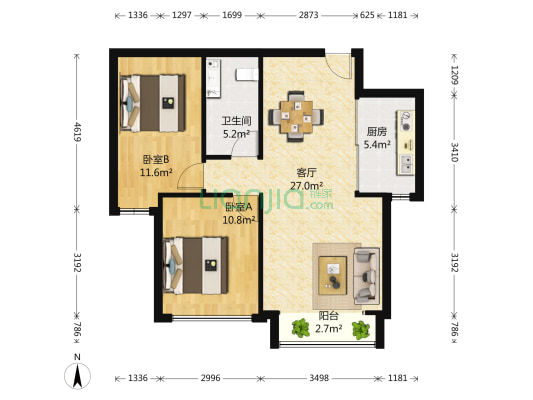 大连海湾城三期 2室1厅1卫 88平方