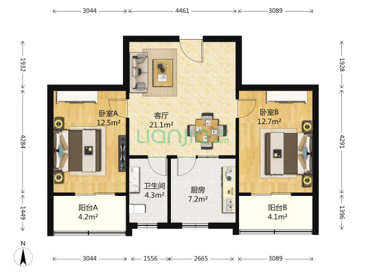 瑞明路6号院 2室1厅1卫 87平方