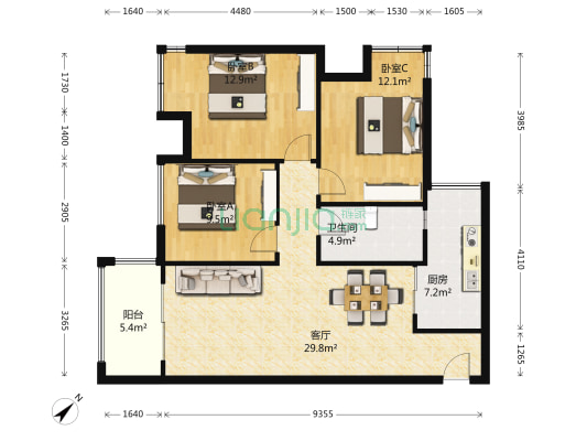 鲁能领秀城5街区 3室1厅1卫 94平方