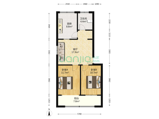 农业路69号院 2室1厅1卫 90平方