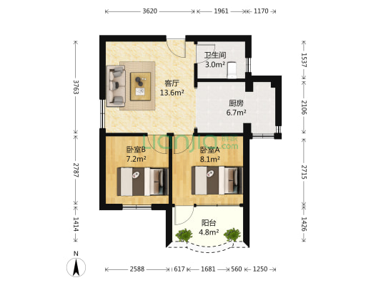 杰恩大厦 2室1厅1卫 54平方