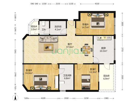 棠湖东路一段22号 3室1厅3卫 121平方