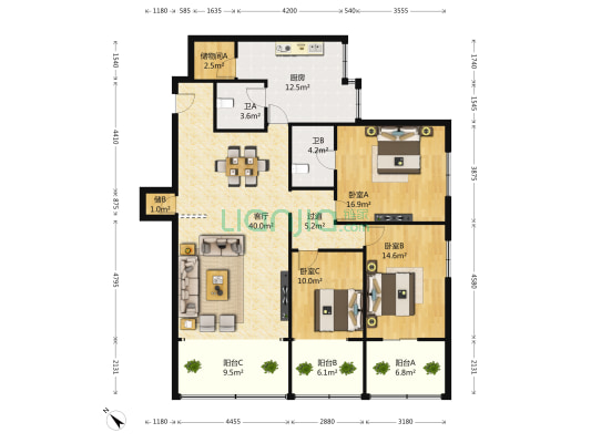 锦里西路127号 3室1厅2卫 139平方