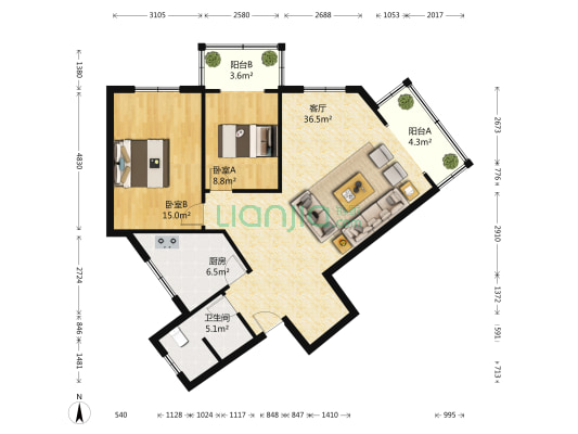 银沙路134号 2室1厅1卫 86平方