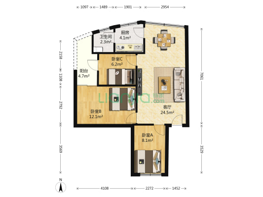 金满花园 3室1厅1卫 74平方
