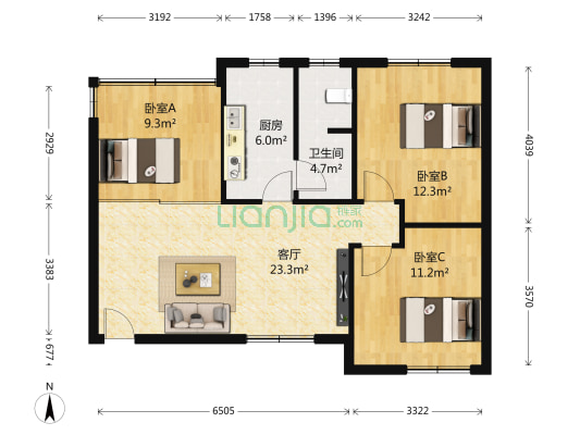 科技苑(锦江) 3室1厅1卫 76平方