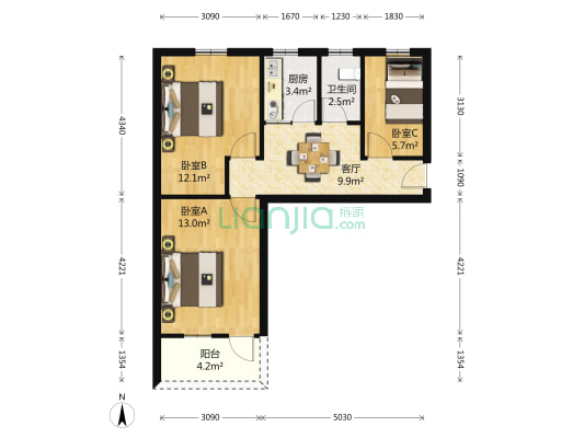 文体西村 3室1厅1卫 64平方