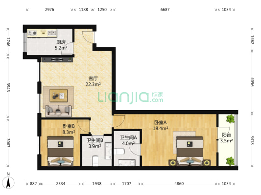 沿海赛洛城一期 2室1厅2卫 90平方