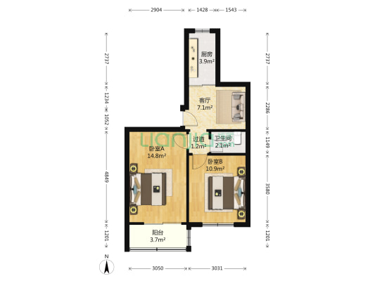 清源东里 2室1厅1卫 58平方