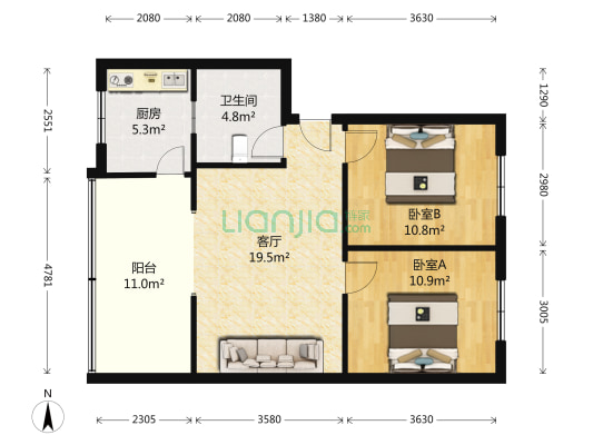 三九八新一区 2室1厅1卫 84平方
