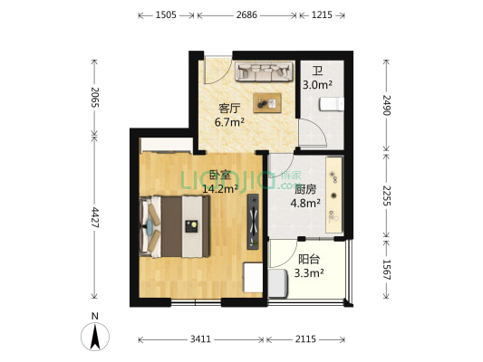 龙辰丽湾 1室1厅1卫 43平方