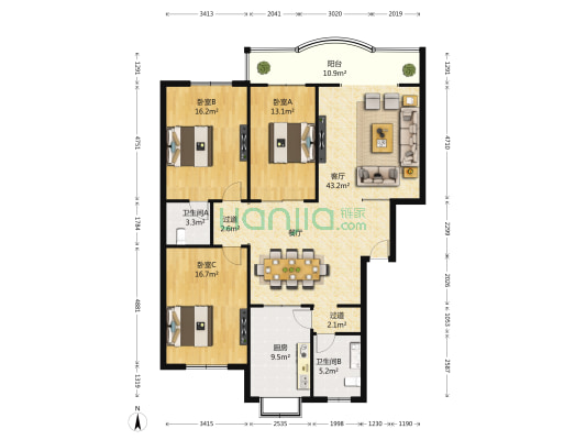 都市华庭 3室1厅2卫 150平方