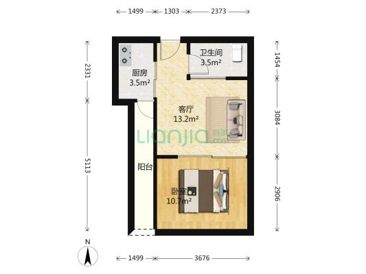 福星惠誉国际城3期 1室1厅1卫 48平方
