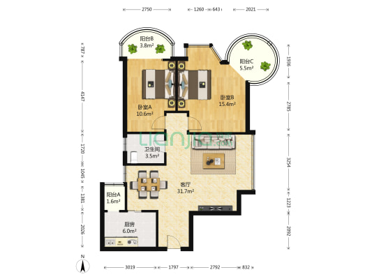 双楠家园 2室1厅1卫 100平方
