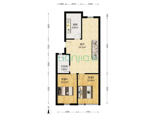 碧海花园北区 2室1厅1卫 55平方