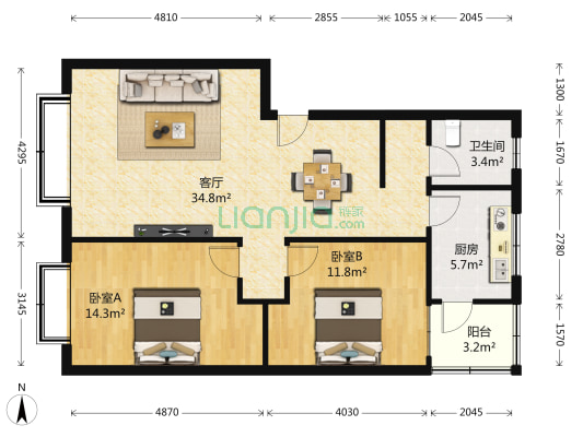 迎春路一段1号 2室1厅1卫 87平方
