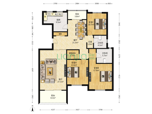 康健星辰 3室2厅2卫 159平方