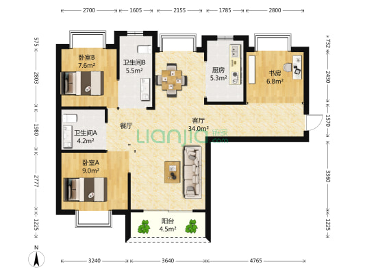 复地东湖国际七期 3室1厅2卫 111平方
