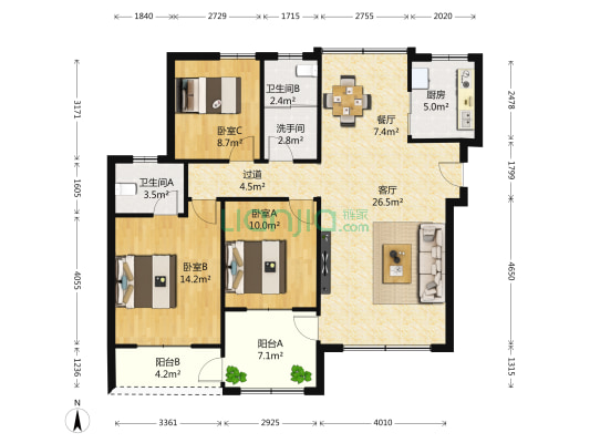 静安上城 3室2厅3卫 129平方