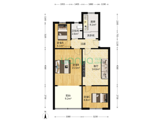 二号新村 3室1厅2卫 78平方