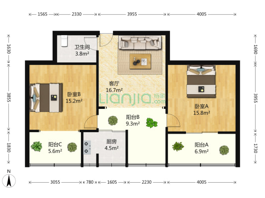三洞桥路12号 2室1厅1卫 94平方
