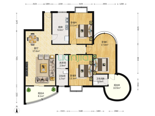 湖北省教育科学研究院宿舍 3室1厅3卫 162平方