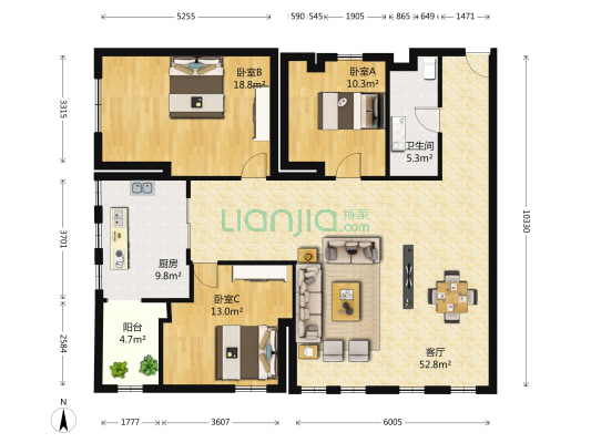 同心大厦 3室1厅1卫 151平方