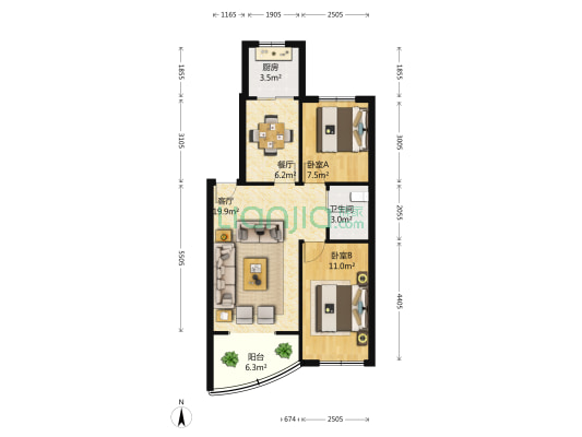芙蓉花园(开发区) 2室2厅1卫 83平方