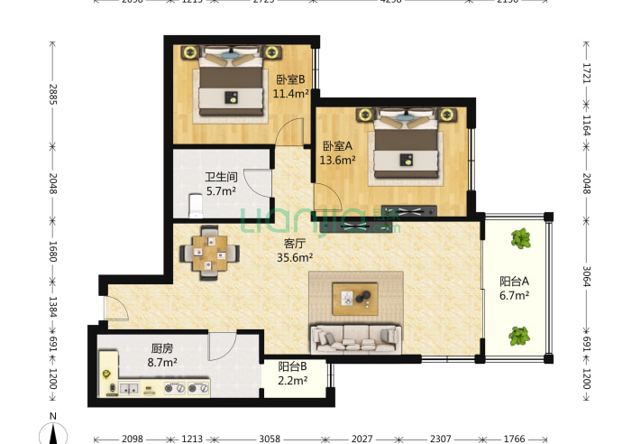 天通苑东二区2室1厅1卫106.1㎡