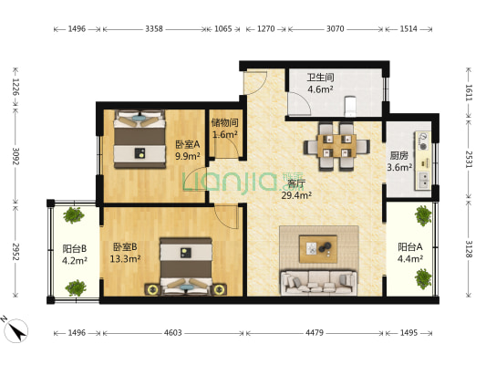 狮子巷22号 2室1厅1卫 95平方