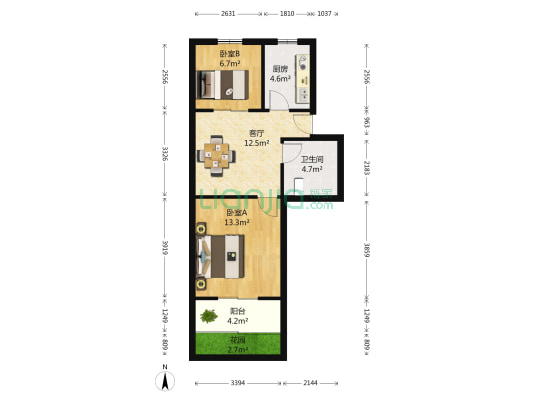 花驳岸 2室1厅1卫 55平方
