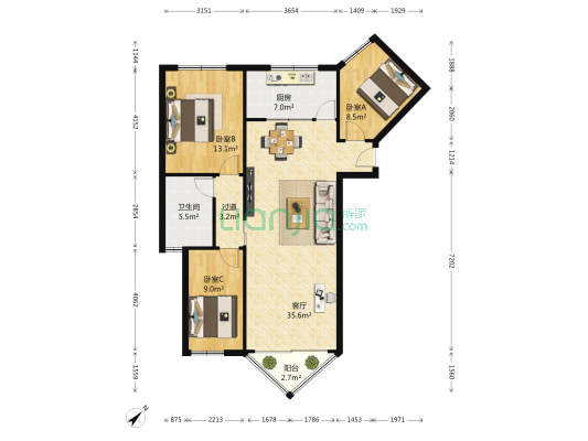赤湾海天楼 3室1厅1卫 112平方
